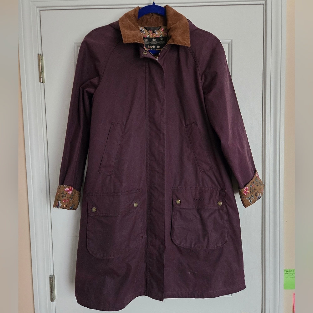Barbour X Laura Ashley Special Edition Waxed Coat - Burgundy W/ Corduroy Sz 6